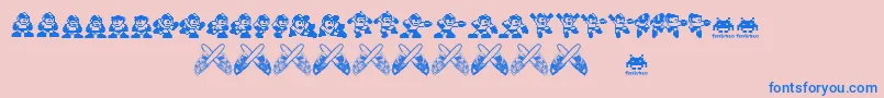 MegaMan fontvir us-Schriftart – Blaue Schriften auf rosa Hintergrund