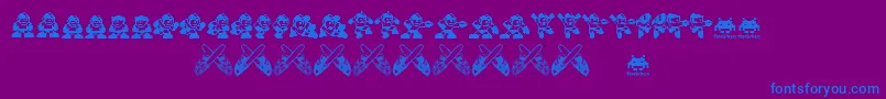 MegaMan fontvir us-Schriftart – Blaue Schriften auf violettem Hintergrund