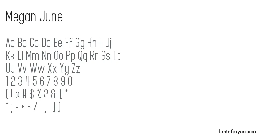 Czcionka Megan June – alfabet, cyfry, specjalne znaki