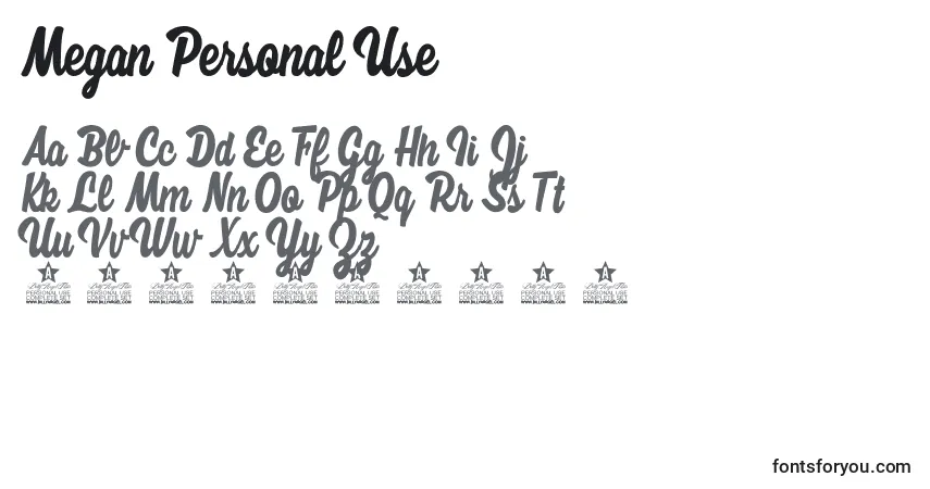 Schriftart Megan Personal Use – Alphabet, Zahlen, spezielle Symbole