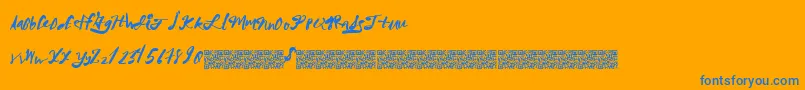 MegaRiches-Schriftart – Blaue Schriften auf orangefarbenem Hintergrund