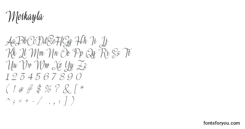 Czcionka Meikayla – alfabet, cyfry, specjalne znaki