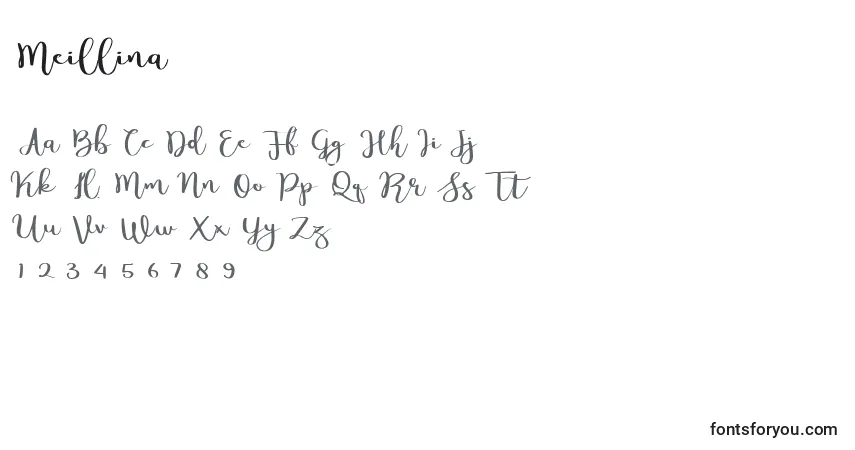 Schriftart Meillina – Alphabet, Zahlen, spezielle Symbole