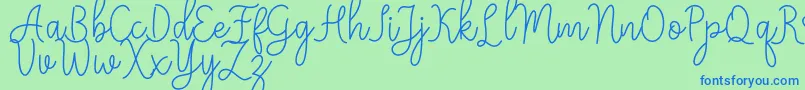 Meisha-Schriftart – Blaue Schriften auf grünem Hintergrund
