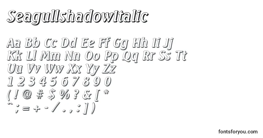 characters of seagullshadowitalic font, letter of seagullshadowitalic font, alphabet of  seagullshadowitalic font