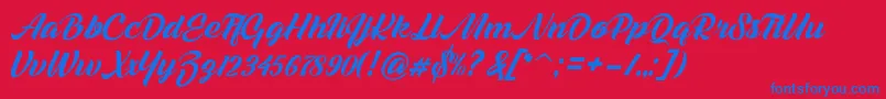 Fonte Melani Script – fontes azuis em um fundo vermelho