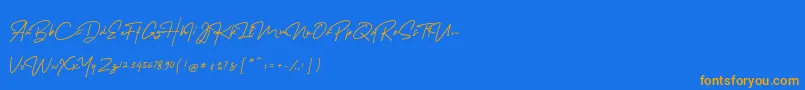 MelanicBlackScript Regular-Schriftart – Orangefarbene Schriften auf blauem Hintergrund