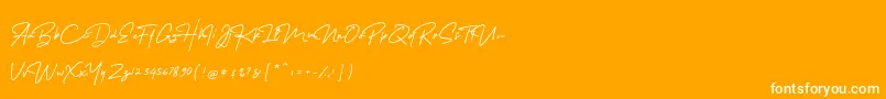 MelanicBlackScript Regular-Schriftart – Weiße Schriften auf orangefarbenem Hintergrund