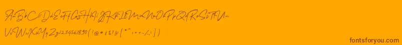 MelanicBlackScript Regular-Schriftart – Braune Schriften auf orangefarbenem Hintergrund