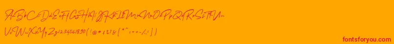 フォントMelanicBlackScript Regular – オレンジの背景に赤い文字
