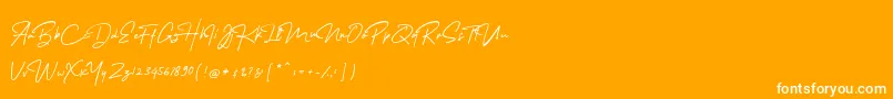 MelanicBlackScript Regular-Schriftart – Weiße Schriften auf orangefarbenem Hintergrund