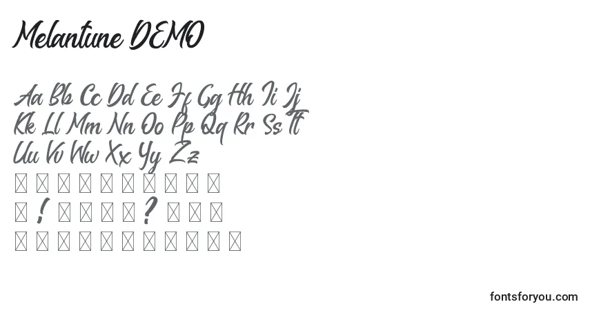 Schriftart Melantune DEMO – Alphabet, Zahlen, spezielle Symbole