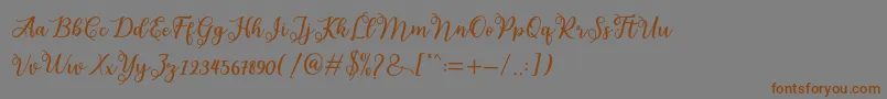 フォントmelda – 茶色の文字が灰色の背景にあります。