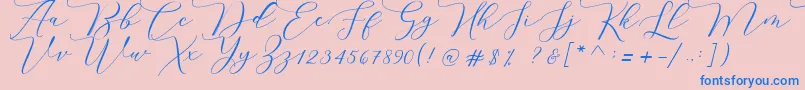 Fonte Melinda script – fontes azuis em um fundo rosa