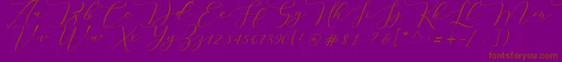 Melinda script-Schriftart – Braune Schriften auf violettem Hintergrund