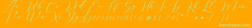 フォントMelinda script – オレンジの背景に緑のフォント