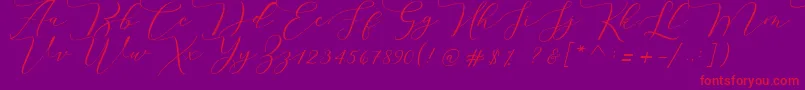 Melinda script-Schriftart – Rote Schriften auf violettem Hintergrund