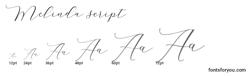 Размеры шрифта Melinda script