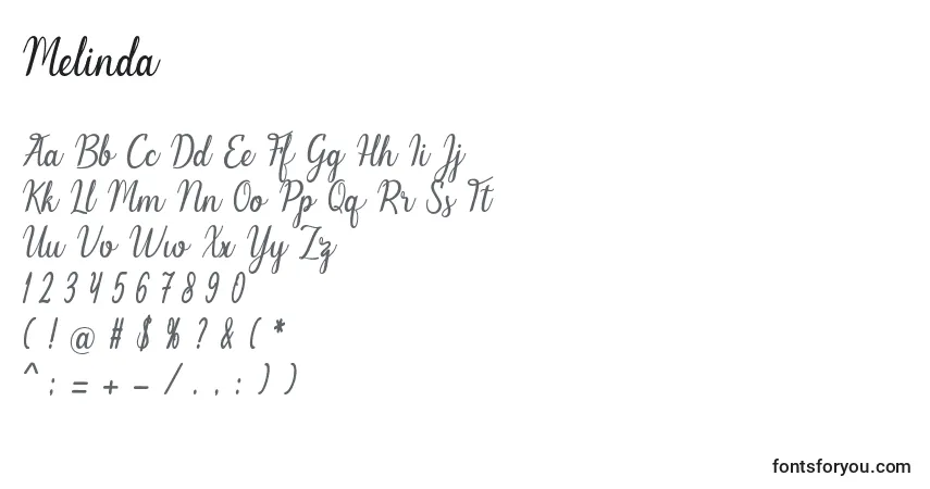 Schriftart Melinda – Alphabet, Zahlen, spezielle Symbole