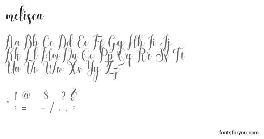 Czcionka Melisca  – alfabet, cyfry, specjalne znaki