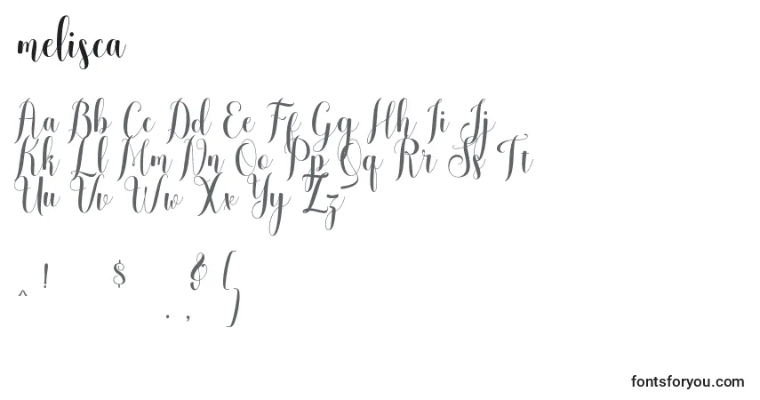 Schriftart Melisca (134018) – Alphabet, Zahlen, spezielle Symbole