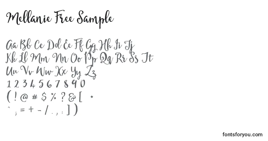 Schriftart Mellanie Free Sample – Alphabet, Zahlen, spezielle Symbole