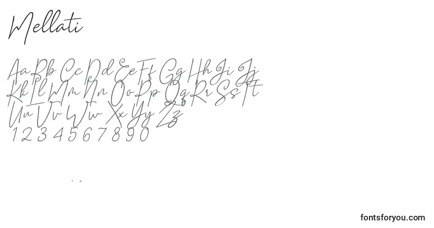 Mellati (134022)-fontti – aakkoset, numerot, erikoismerkit
