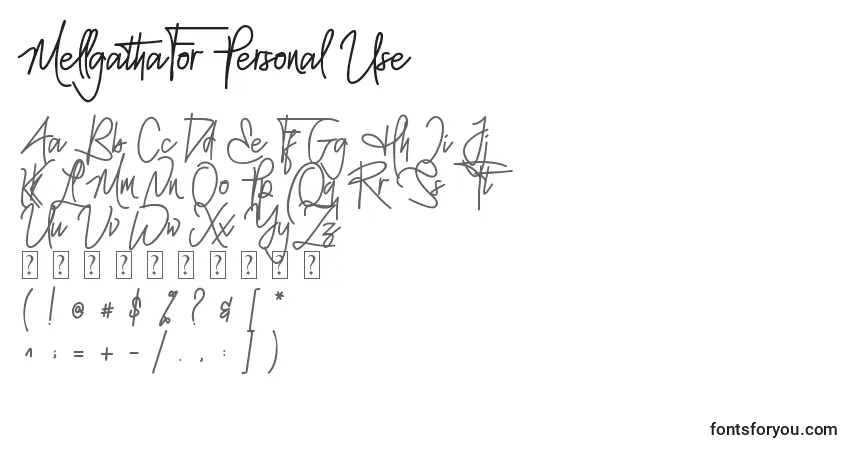 Schriftart MellgathaFor Personal Use  – Alphabet, Zahlen, spezielle Symbole