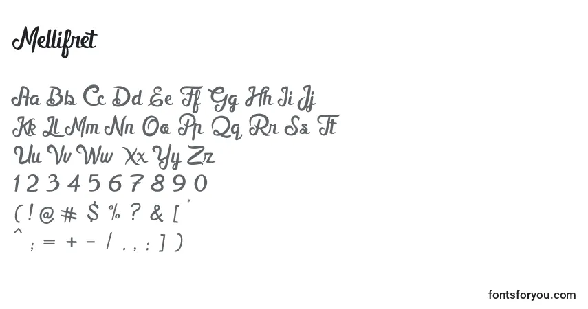 Schriftart Mellifret – Alphabet, Zahlen, spezielle Symbole
