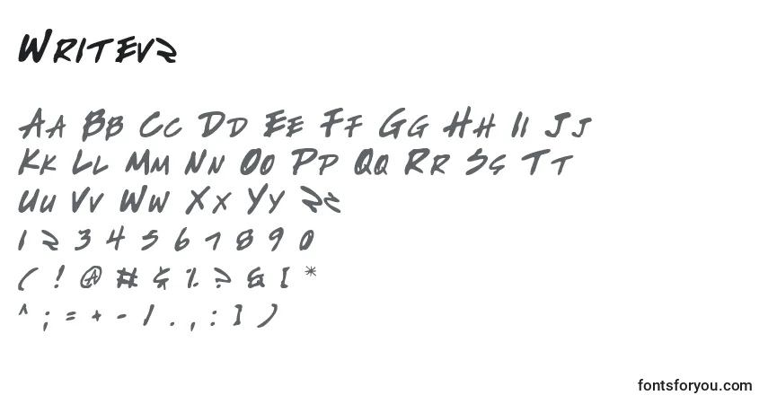Czcionka Writev2 – alfabet, cyfry, specjalne znaki