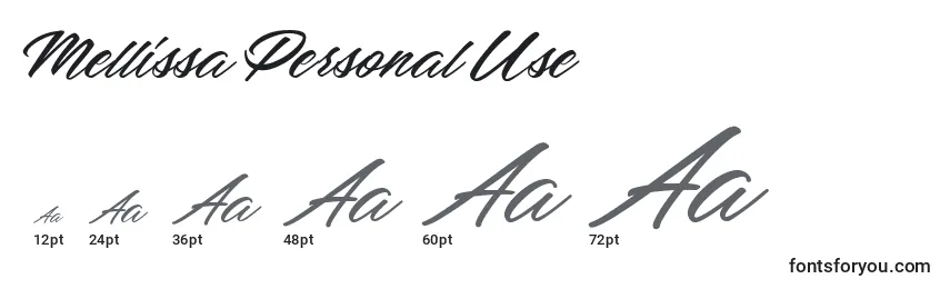 Размеры шрифта Mellissa Personal Use