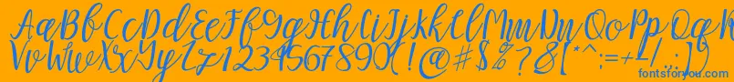 Mellitta script-Schriftart – Blaue Schriften auf orangefarbenem Hintergrund