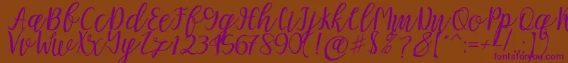 Mellitta script-Schriftart – Violette Schriften auf braunem Hintergrund