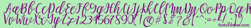 Mellitta script-Schriftart – Violette Schriften auf grünem Hintergrund