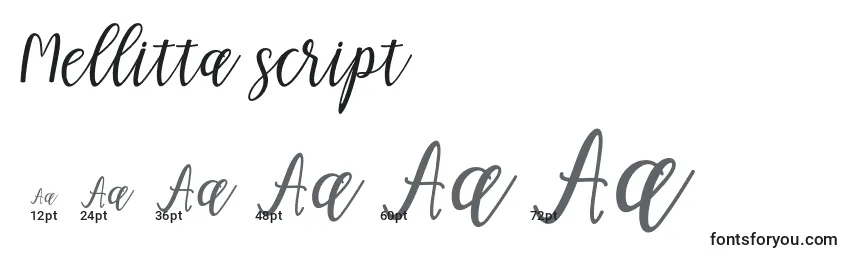Mellitta script Font Sizes
