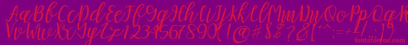 フォントMellitta script – 紫の背景に赤い文字