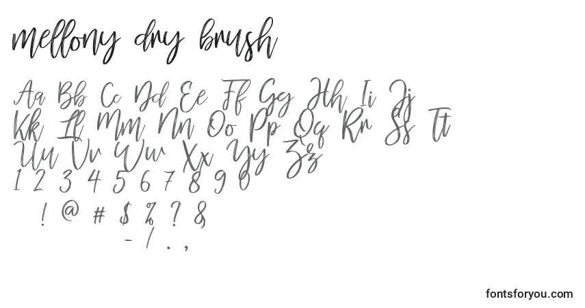 Schriftart Mellony dry brush – Alphabet, Zahlen, spezielle Symbole