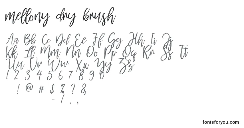 Schriftart Mellony dry brush (134037) – Alphabet, Zahlen, spezielle Symbole