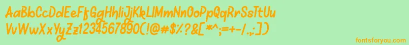 フォントMellows – オレンジの文字が緑の背景にあります。