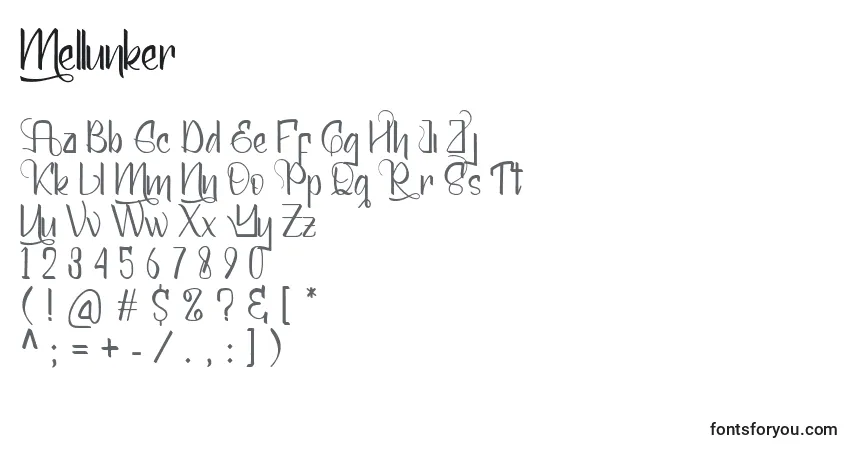 Schriftart Mellunker – Alphabet, Zahlen, spezielle Symbole