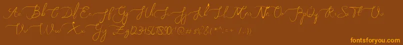 Melly Eret-Schriftart – Orangefarbene Schriften auf braunem Hintergrund