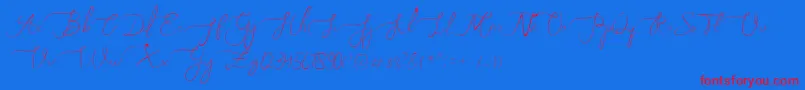 Melly Eret-Schriftart – Rote Schriften auf blauem Hintergrund