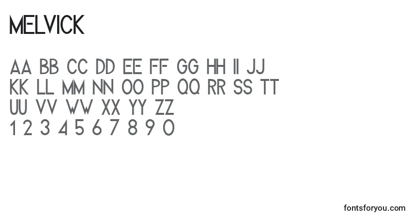 Melvick-fontti – aakkoset, numerot, erikoismerkit