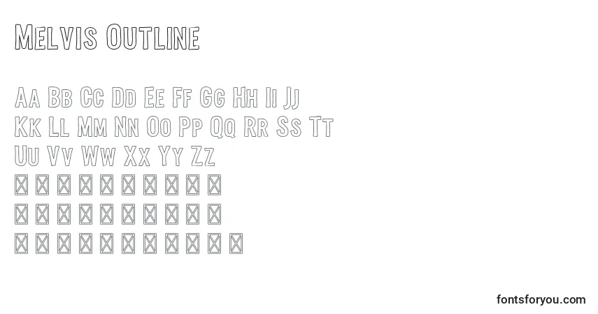 Schriftart Melvis Outline – Alphabet, Zahlen, spezielle Symbole