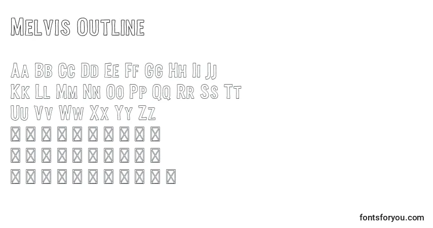 Schriftart Melvis Outline (134057) – Alphabet, Zahlen, spezielle Symbole