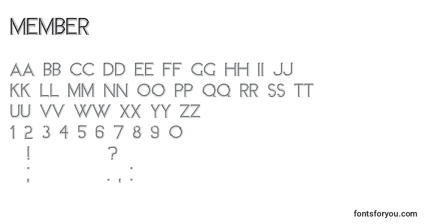 Schriftart Member – Alphabet, Zahlen, spezielle Symbole