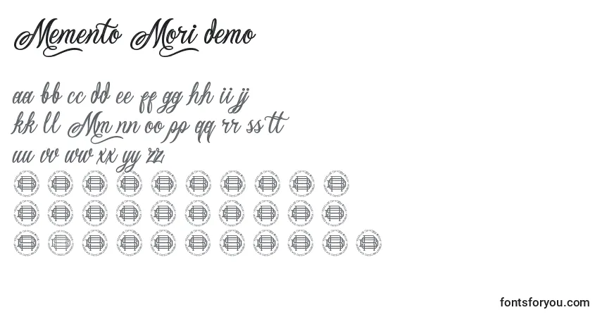 Memento Mori Demo-fontti – aakkoset, numerot, erikoismerkit