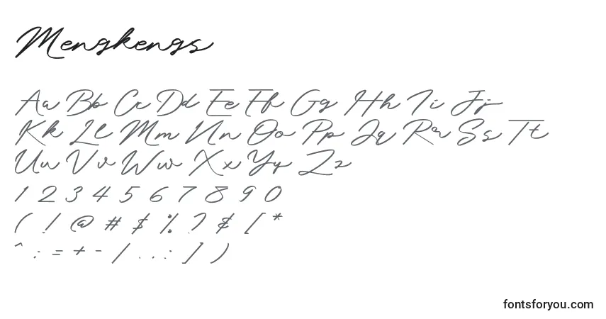Schriftart Mengkengs – Alphabet, Zahlen, spezielle Symbole