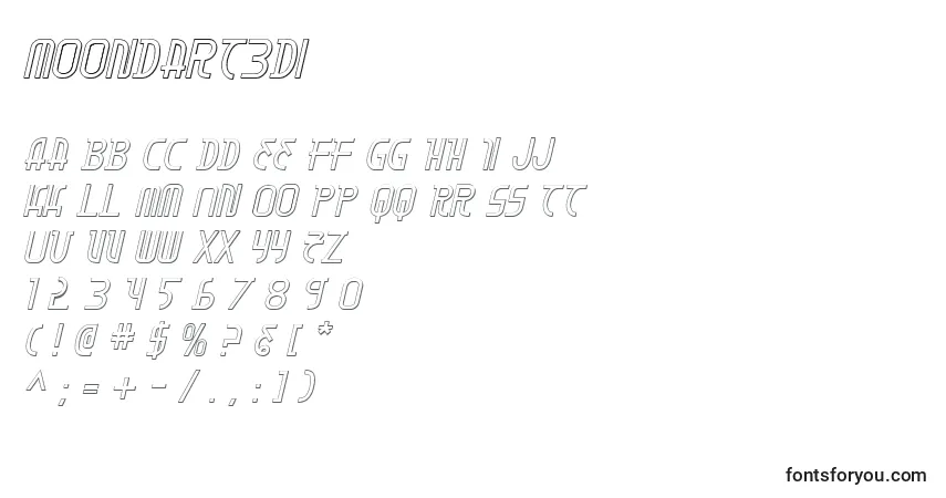 Czcionka Moondart3Di – alfabet, cyfry, specjalne znaki