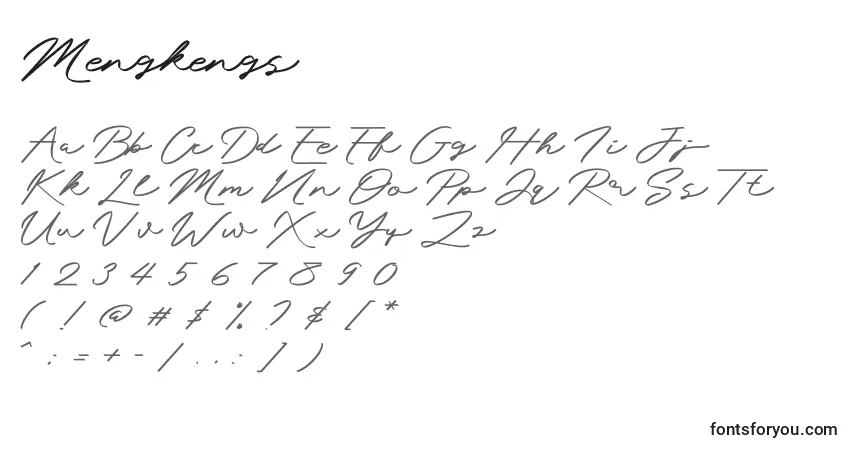 Schriftart Mengkengs (134070) – Alphabet, Zahlen, spezielle Symbole